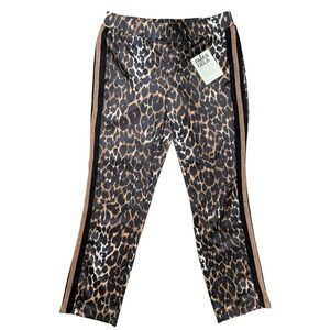 Pam & Gela Leopard Crop Track Pant Brown Black Gold Glitter Side Stripe Small
